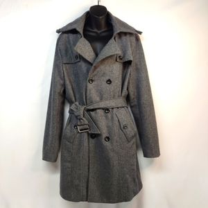 Doublju Women's Gray Wool Blend Knee Length Double Breasted Coat Size M